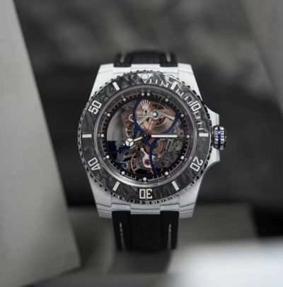 Rolex Submariner 3135 Skeleton Movement 40mm Carbon Fiber Case Fabric Band Watch